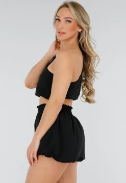 Zwarte Stretch Set met Mouwloze Top en Broekje