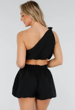 Zwarte Stretch Set met Mouwloze Top en Broekje
