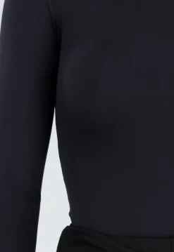 Zwarte Stretch String Bodysuit met Lange Mouwen en Hoge Halslijn
