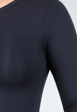 Zwarte Stretch String Bodysuit met Lange Mouwen en Ronde Hals