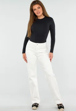 Zwarte Stretch String Bodysuit met Lange Mouwen en Ronde Hals