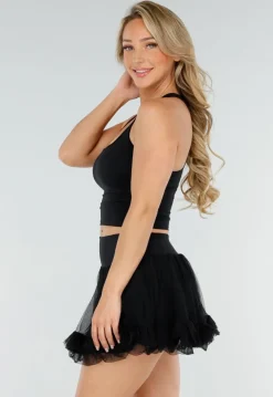 Zwarte Stretch Tanktop met Vierkante Hals en Uitneembare Pads