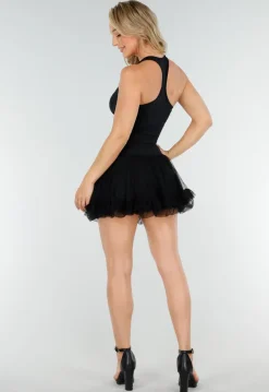 Zwarte Stretch Tanktop met Vierkante Hals en Uitneembare Pads