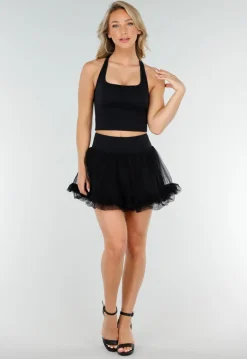 Zwarte Stretch Tanktop met Vierkante Hals en Uitneembare Pads