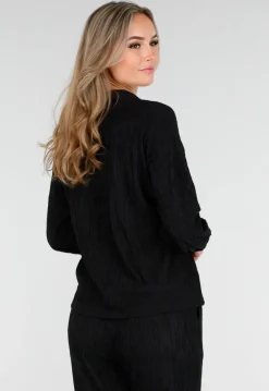 Zwarte Stretch Two Piece Set met Losvallende Blouse en Rechte Broek