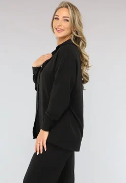 Zwarte Stretchy Wide Leg Two Piece