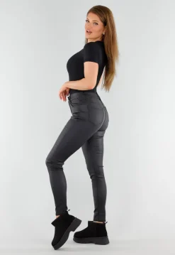 Zwarte String Body met Korte Mouwen en Ronde Hals