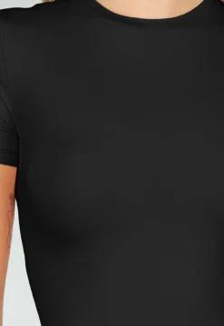 Zwarte String Body met Korte Mouwen en Ronde Hals