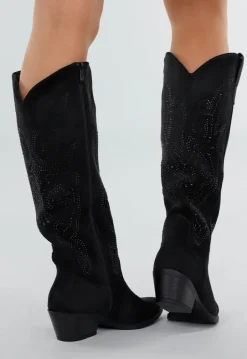 Zwarte Suède Cowboylaarzen met Glitters