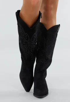 Zwarte Suède Cowboylaarzen met Glitters