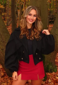 Zwarte Suède Look Cropped Trenchcoat