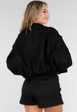 Zwarte Suède Look Cropped Trenchcoat