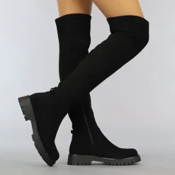 Zwarte Suède-Look Overknee Laarzen met Grove Zool