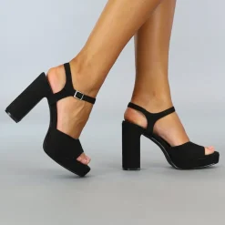 Zwarte Suèdelook Sandaletten met Peeptoe