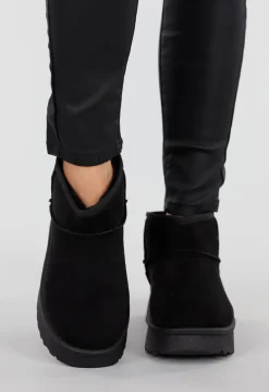Zwarte Suède-look Snowboots met Platte Plateauzool