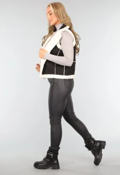 Zwarte Suèdelook Teddy Bodywarmer