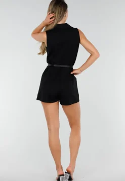 Zwarte Superstretch Playsuit met Riempje