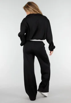 Zwarte Sweater met Halve Rits en Elastische Boorden