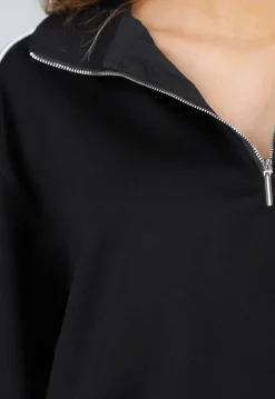 Zwarte Sweater met Halve Rits en Elastische Boorden