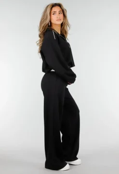 Zwarte Sweater met Halve Rits en Elastische Boorden