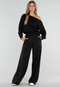 Zwarte Tall Jogger Set met One Shoulder Sweater