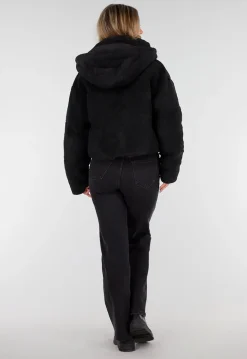 Zwarte Teddy Jas met Capuchon en Ritsluiting