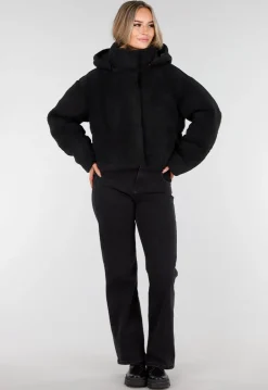 Zwarte Teddy Jas met Capuchon en Ritsluiting