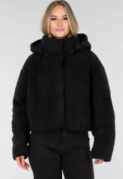Zwarte Teddy Jas met Capuchon en Ritsluiting