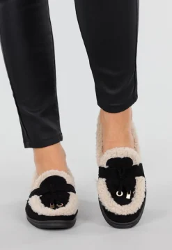 Zwarte Teddy Loafers en Goudkleurig Detail