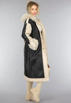 Zwarte Teddy Trenchcoat met Bontkraag