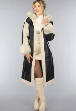 Zwarte Teddy Trenchcoat met Bontkraag