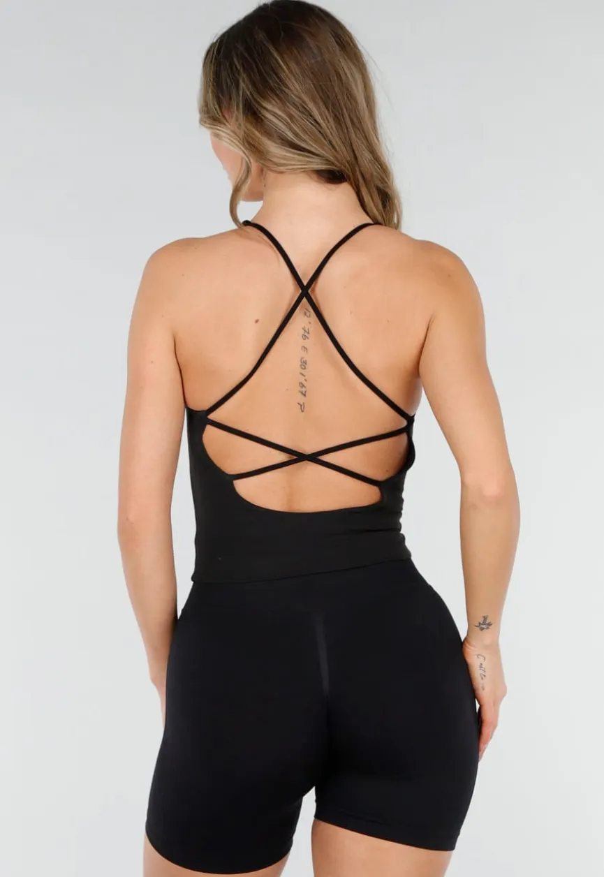 Zwarte Top met Brede Bandjes en Stretch