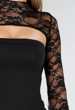 Zwarte Top met Kant, Stretch en Cut-Out Detail
