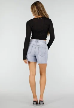 Zwarte Top met Knoopsluiting, Strik en Lange Mouwen