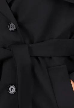 Zwarte Trenchcoat met Knoopsluiting en Gespjes