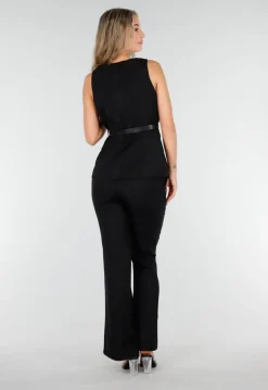Zwarte Two Piece Set met Goudkleurige Knopen en Ceintuur