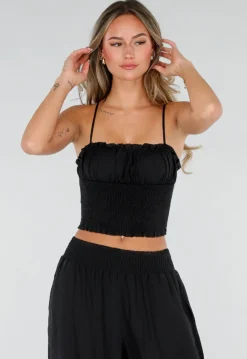 Zwarte Two Piece Set met Smock Top en Wijde Broek