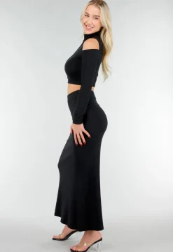 Zwarte Two Piece Set met Top met Cut Out en Maxi Rok