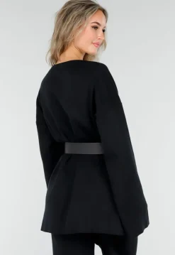 Zwarte Two Piece Set met Wijde Mouwen en Stretch