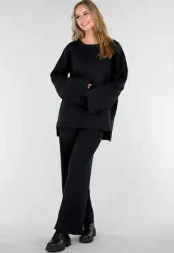 Zwarte Two Piece Set met Wijde Mouwen en Stretch