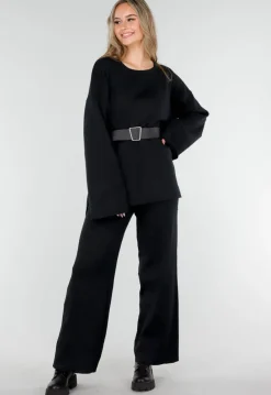 Zwarte Two Piece Set met Wijde Mouwen en Stretch