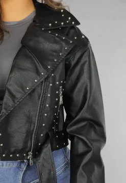 Zwarte Vegan Leren Jas met Studs
