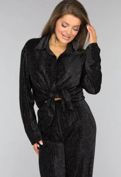 Zwarte Velvet Glitter Two Piece met Wide Leg Broek
