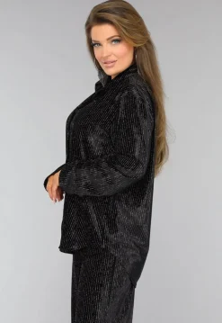 Zwarte Velvet Glitter Two Piece met Wide Leg Broek