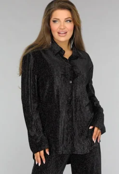 Zwarte Velvet Glitter Two Piece met Wide Leg Broek