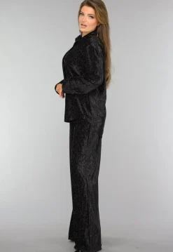 Zwarte Velvet Glitter Two Piece met Wide Leg Broek