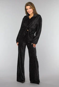 Zwarte Velvet Glitter Two Piece met Wide Leg Broek