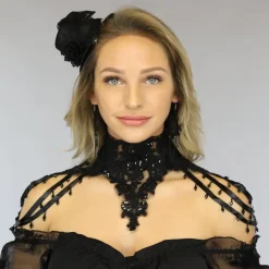 Zwarte Victorian Kraag met Kraaltjes