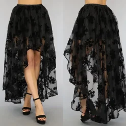 Zwarte Victorian Mullet Rok met Print