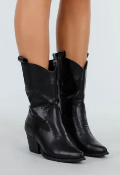 Zwarte Western Boots met Hak en Stiksels in Cowboystijl